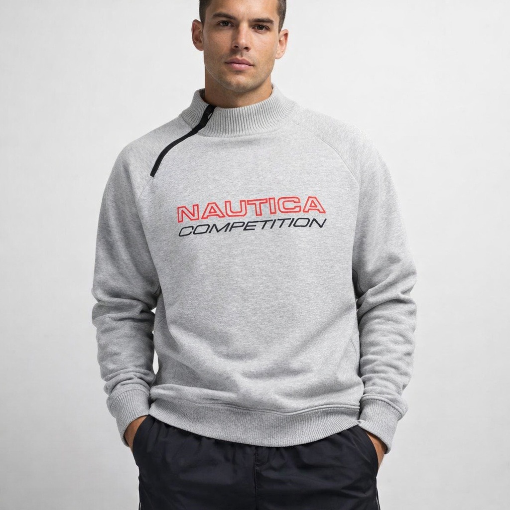 Vintage Nautica Competition Sweatshirt Mens Xl Gray Spell Out Side Zip Y2k Usa